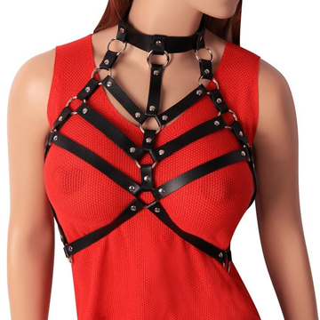 Cupless PU Leather Body Harness / Female Hollow Out Bondage Garter Belt / Halloween Rave Outfits - EVE's SECRETS